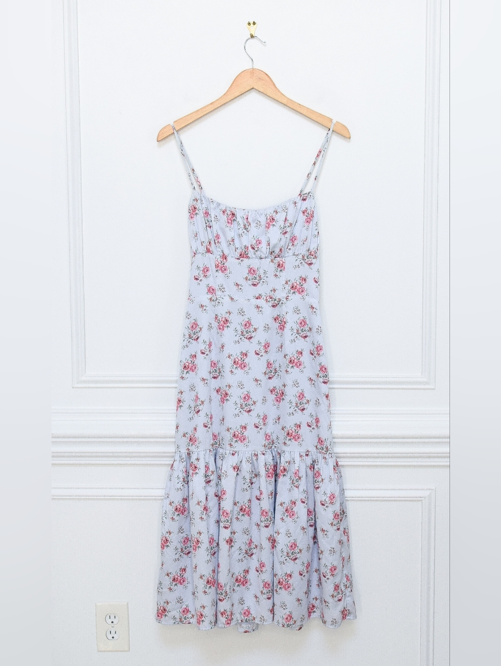 Bellevue The Label Rosetta Floral Midi Dress Drop Waist Size S Coquette Fairy - Picture 3 of 9